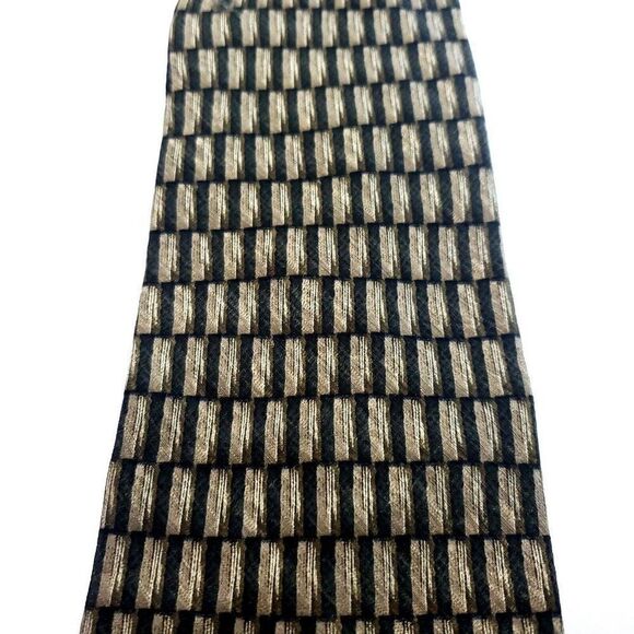 Haggar Collections Beige Silk Tie Woven Long Geometric‎ - Picture 2 of 6